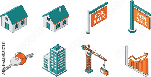 Isometric real estate icons set for property and housing concepts