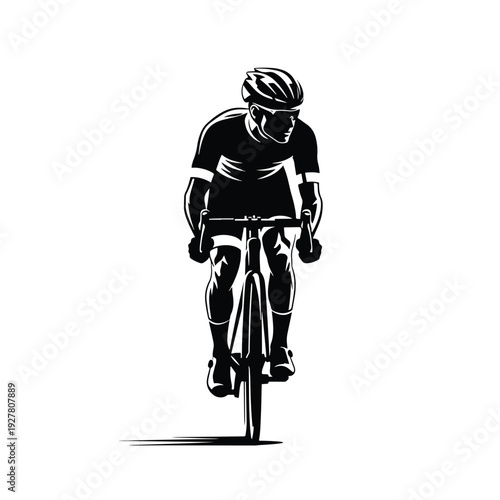 Dynamic front view vector illustration of a determined cyclist in motion during a competitive race
