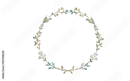 緑のグラデーションの手描きの植物フレーム。