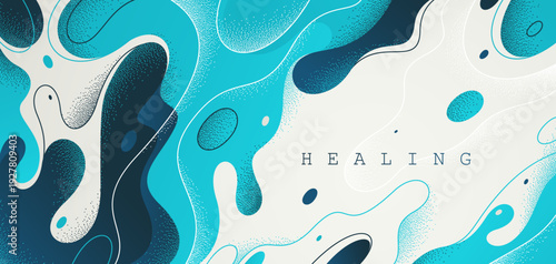 Blue lava shapes flow abstract background, vector wallpaper with liquid shapes flowing in dynamic motion, wavy water curves abstraction.