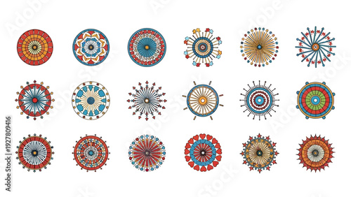 Colorful Circular Medallions with Intricate Geometric Patterns for Decorative Use