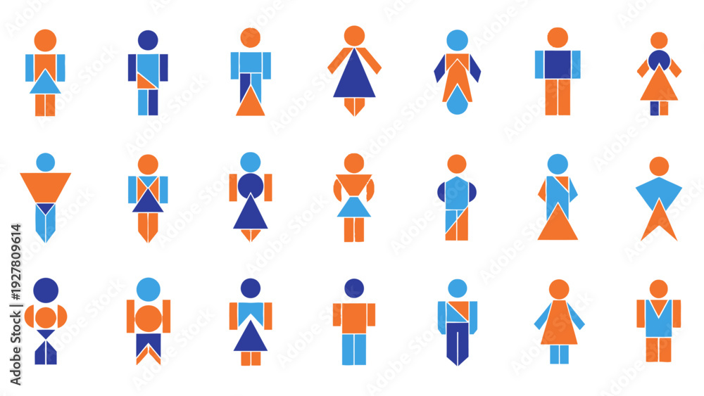 Fototapeta premium Colorful Geometric Human Figures Collection Illustrating Diversity and Unity