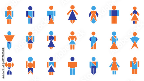 Colorful Geometric Human Figures Collection Illustrating Diversity and Unity