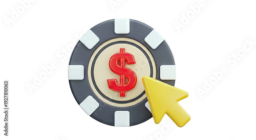 3D Casino Chip with Dollar Sign and Cursor