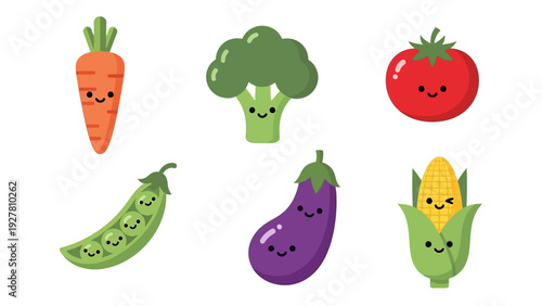 Cute Cartoon Vegetables with Smiling Faces and Bright Colors for Kids Educational Material or