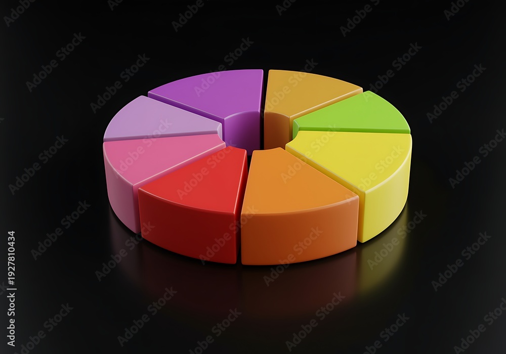 Obraz premium 3D pie chart divided into colorful sections for data visualization and business analysis various hues and shades