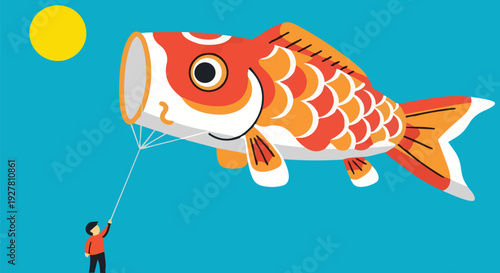 a child playing with a koi kite