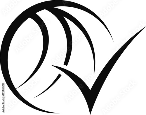 Abstract logo design featuring a stylized letter q with a checkmark overlay