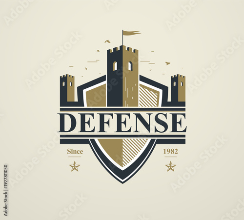 Fortress emblem symbolizing trust, protection and stability, inspired by watchtowers and citadels, designed for brands built on reliability, security and authority.