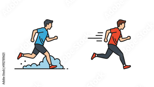 Illustration of Two Men Running with One in Blue and One in Red Color Expressing Speed and Movement