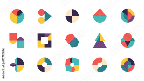 Minimalist Geometric Abstract Icons Set with Colorful Shapes for Design Projects