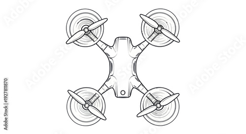 Line art drawing of a drone viewed from above
