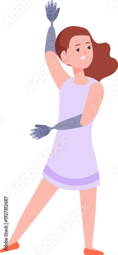 Girl with cyber arms. Bionic hand positive character