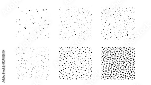 Progression of dot patterns increasing in density from sparse to dense with varying sizes and