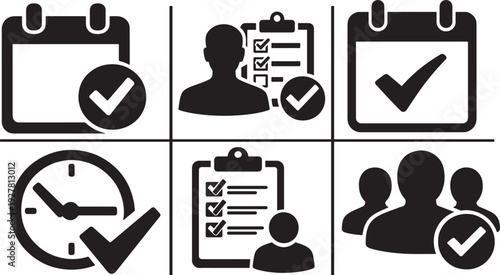 Tableau sur toile Attendance style icon set, vector symbols for tracking presence, check-ins, and employee records