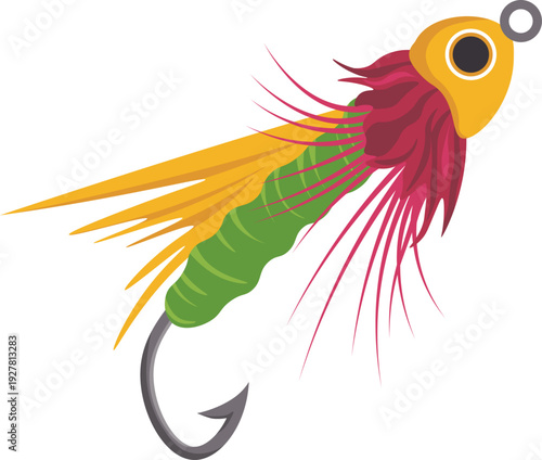 Colorful tackle. Fish lure hook cartoon icon