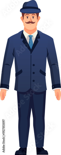 English gentleman cartoon icon. Stylish retro clothes character