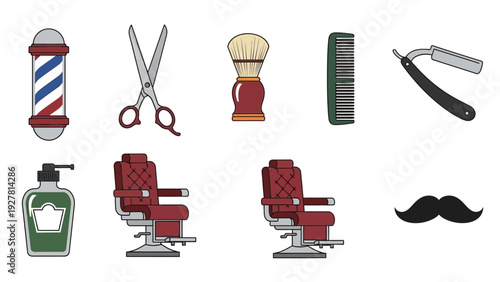 Barber Shop Tools and Equipment Collection for Classic Haircut Styling