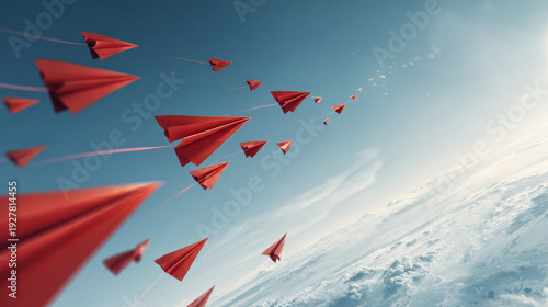 red planes flying to change. Idea of ​​effort work. business creativity new idea discovery innovation technology. new year idea concept.