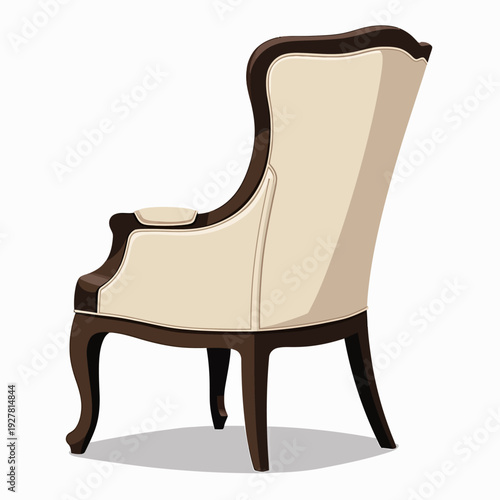 Elegant vintage wingback armchair in cream upholstery with a sophisticated dark wood frame perfect for a cozy reading nook or luxury hotel lobby decor.
