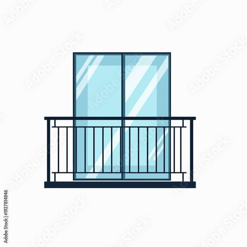 Modern apartment balcony design featuring a sleek black metal safety railing and large glass sliding doors perfect for urban city views and natural light.
