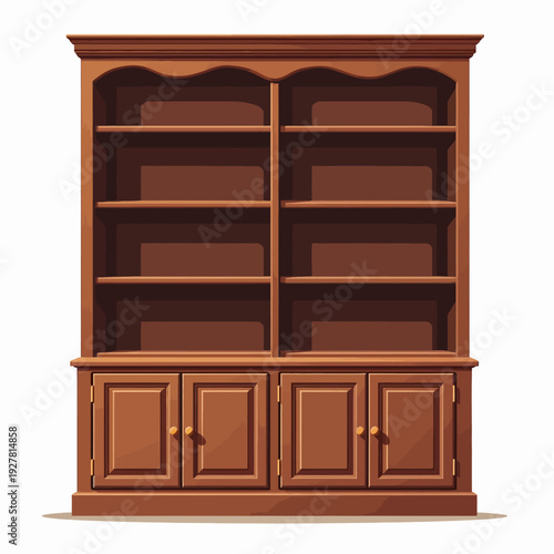 Classic dark wood hutch featuring spacious open bookshelves and lower storage cabinets perfect for traditional home libraries or dining room organization.
