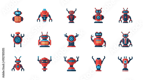 Collection of colorful cartoon robots with various designs and accessories for playful and