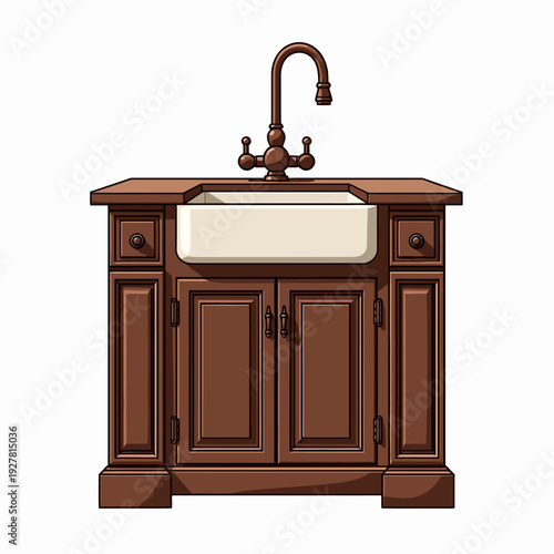 Enhance your rustic home decor with this elegant wooden bathroom vanity featuring a classic ceramic vessel sink and a vintage copper faucet.
