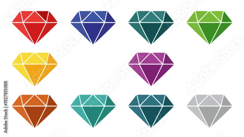 Collection of colorful gem icons in various vibrant shades representing luxury and elegance