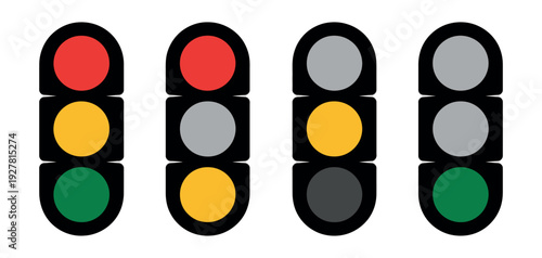 Traffic Light and Street Signal Icon Set Red Yellow Green Vector