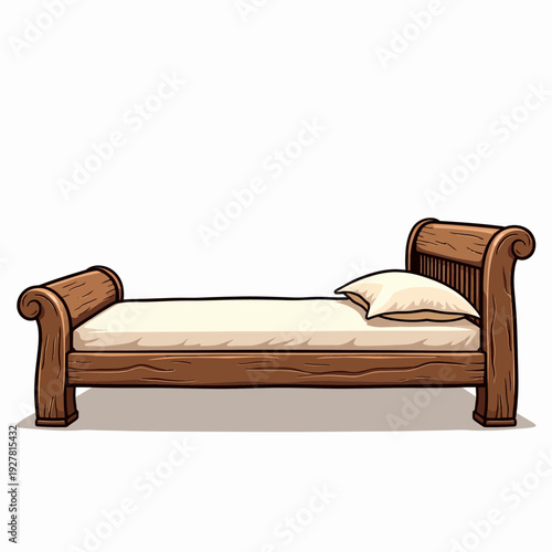 Experience rustic comfort in your living area with this handmade wooden daybed featuring a sturdy timber frame and a cozy cream colored sleeping pad.
