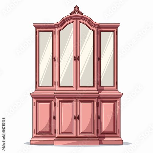 Add a touch of vintage elegance to your dining room or parlor with this ornate pink wooden display cabinet featuring glass doors and a classic design.
