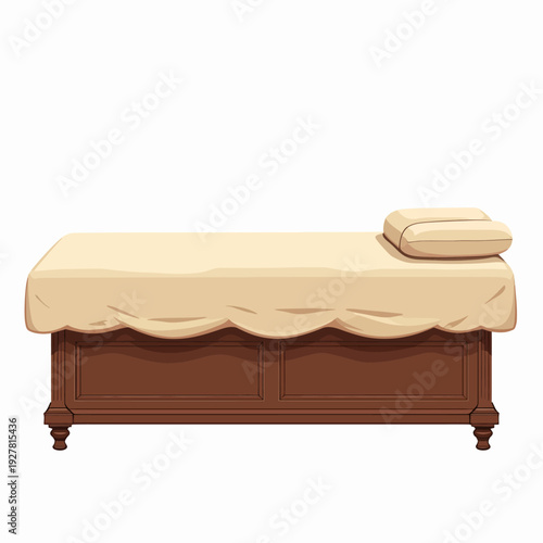 Enhance your spa or wellness center with this professional dark wood massage table featuring comfortable cream upholstery and a matching headrest pillow.
