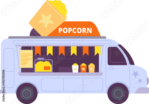 Popcorn street truck. Urban food van icon