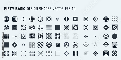 Collection of fifty basic design shapes in a vector illustration