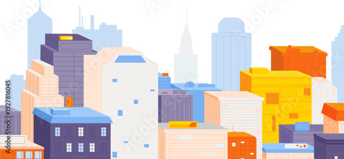 Urban street architecture. City roofs color landscape