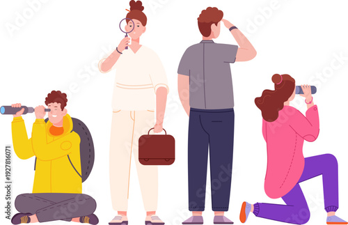 Searching people. Team looking for opportunity color concept