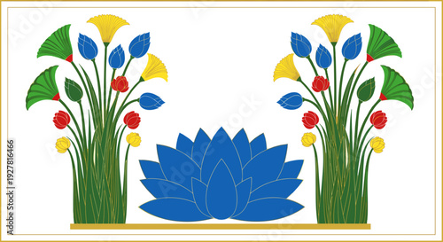 Blue Lotus Flower with Green Plants.