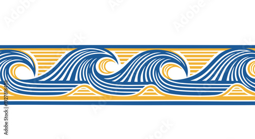 Blue Waves Pattern on Yellow Background.