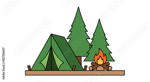 Camping Scene with Tent and Campfire.