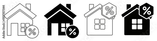 Real Estate Mortgage Interest Rate Vector Icon Set with Percentage Symbol