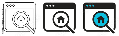 Real Estate Online Search and Property Discovery Vector Icon for Browser and Website