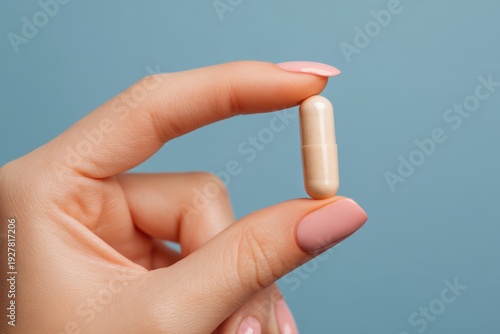 Health supplement capsule in female hand