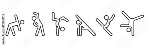 Fitness icons, set icon of stretching, aerobics, gymnasium, fit exercise, workout line vector with editable stroke