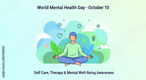 Person meditating in nature for mental well being and self care awareness on world mental health day