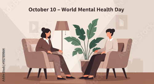 Two people in therapy session on world mental health day counseling and support concept