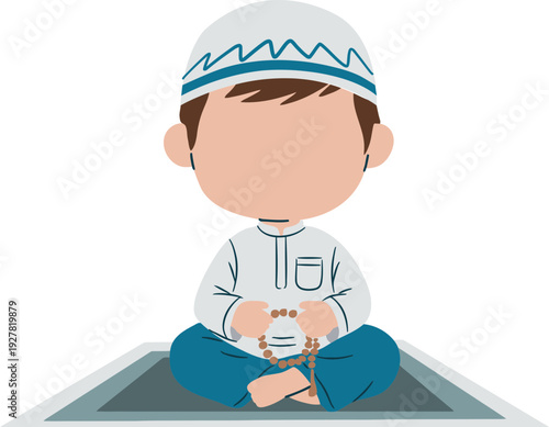 Young Muslim Boy Praying Islam.