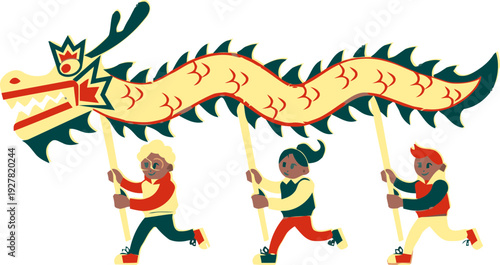 People dancing with dragon.