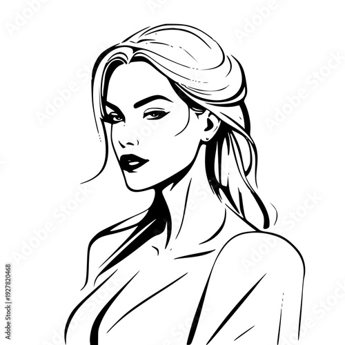Minimalist Woman Portrait Vector Illustration - Elegant Female Face Line Art. A sophisticated monochrome vector portrait of a beautiful woman, executed in a clean minimalist line art style.