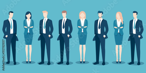 Diverse group of business professionals standing in a formal arrangement